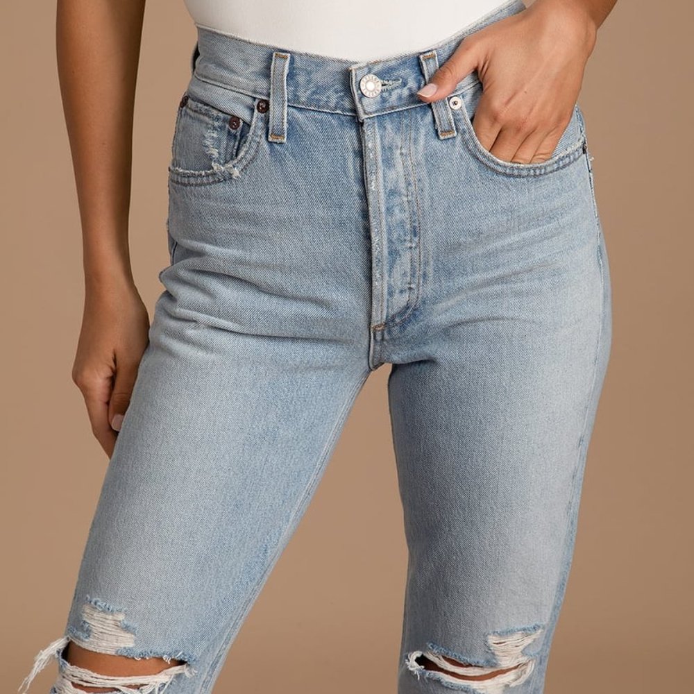 AGOLDE Riley Ripped Crop  Straight Leg Jeans - Picture 5 of 6